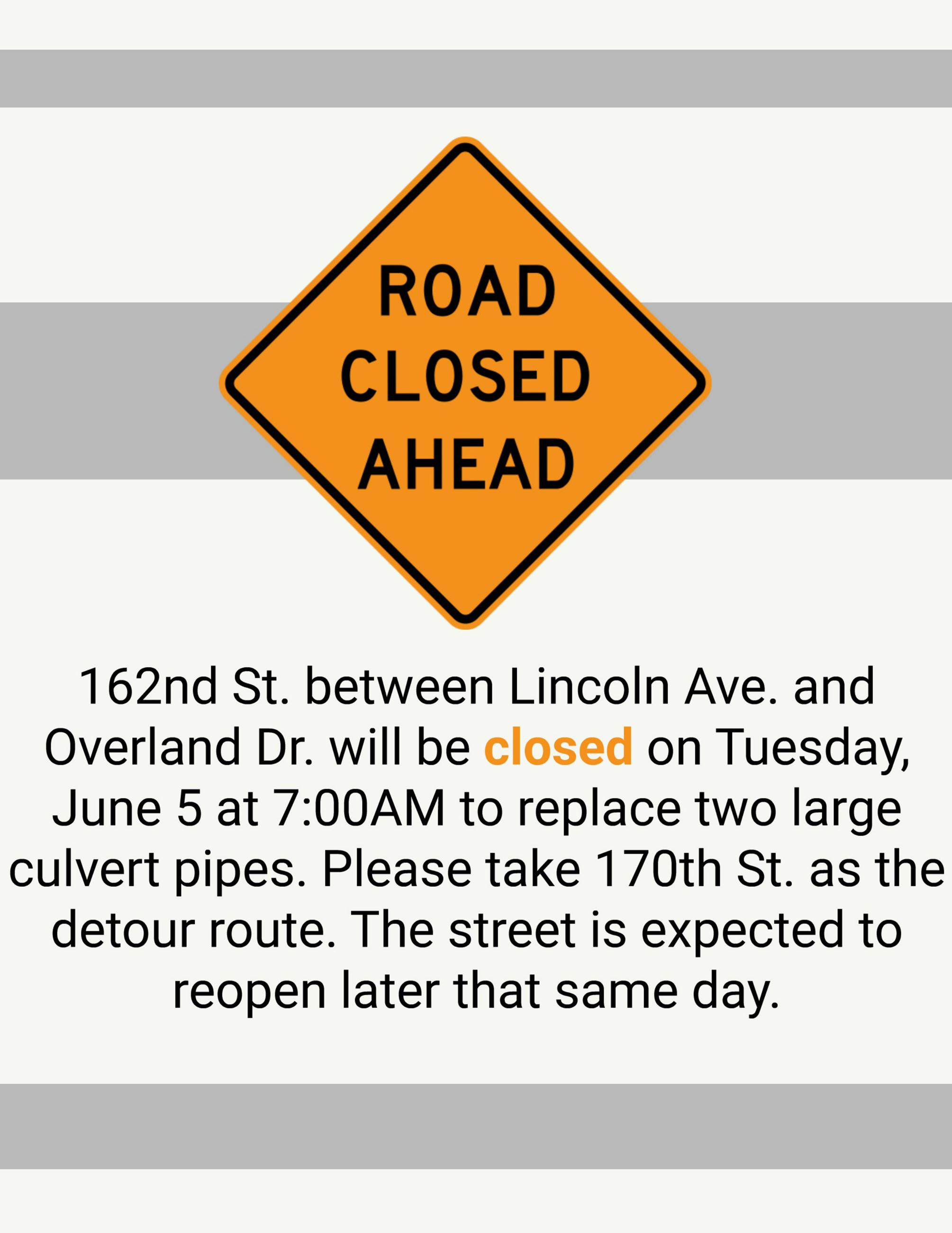 June 5 2018 Road Closure