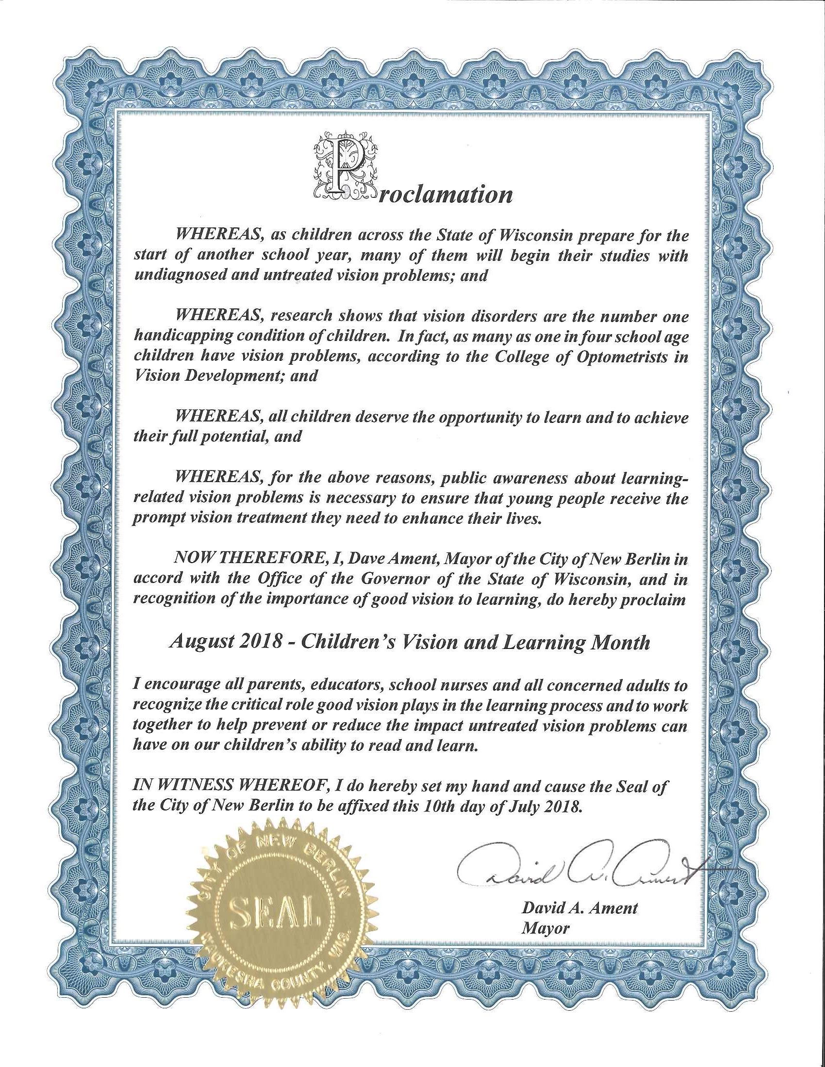 August Vision Month Proclamation