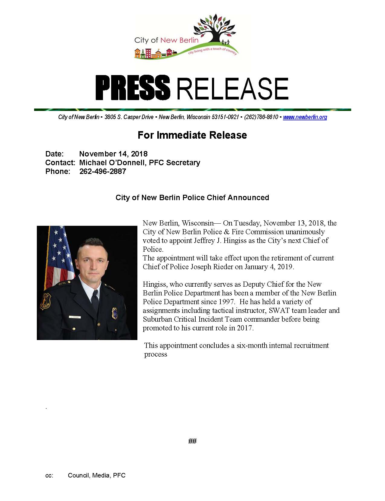 Press Release -Police Chief Appnt_