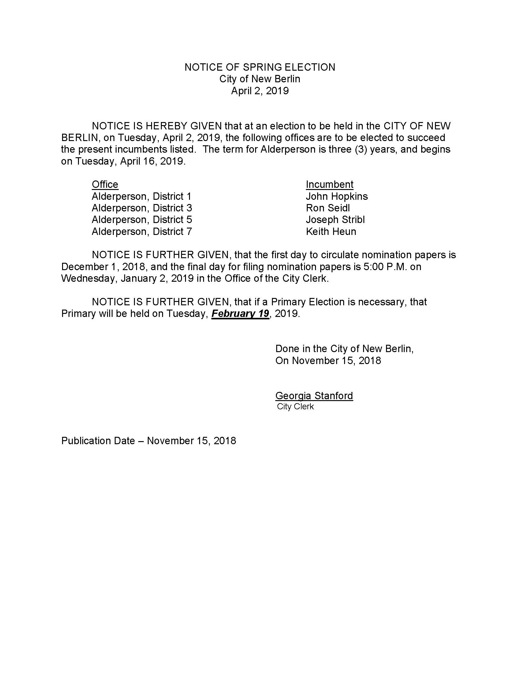Type A Notice  - Notice of Spring Election (PDF)