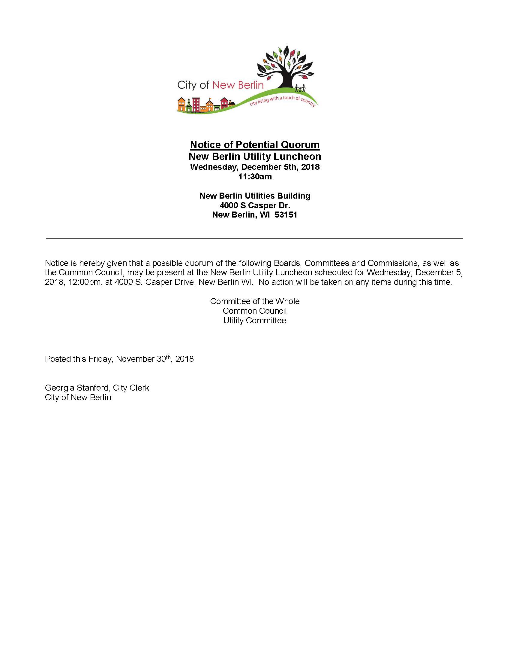 Potential Quorum Notice - Utility Luncheon