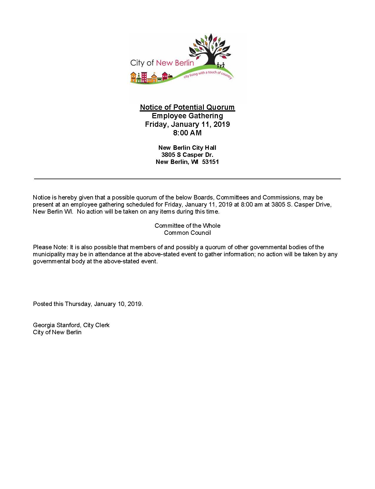 Potential Quorum Notice January 11, 2019