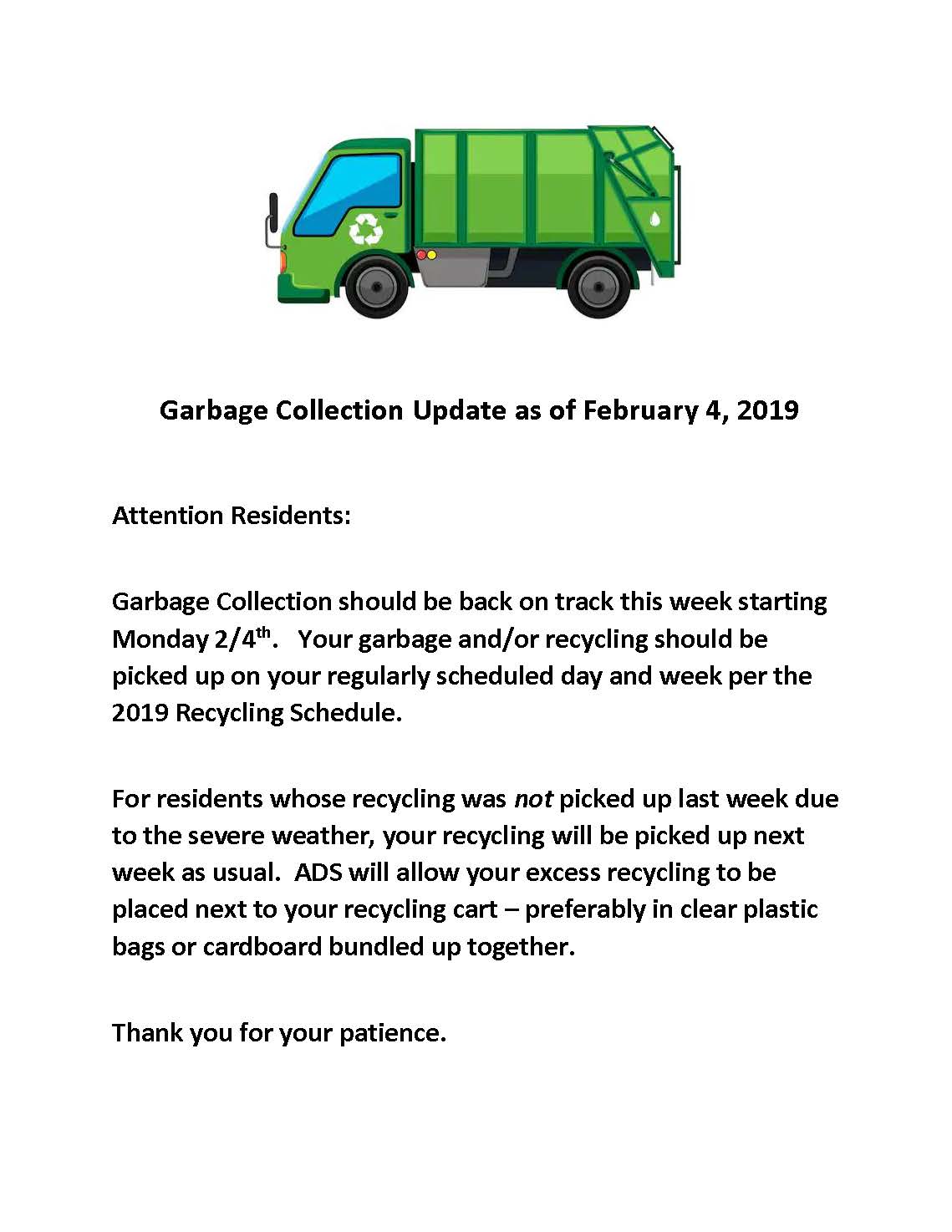 Garbage Pick Up Update