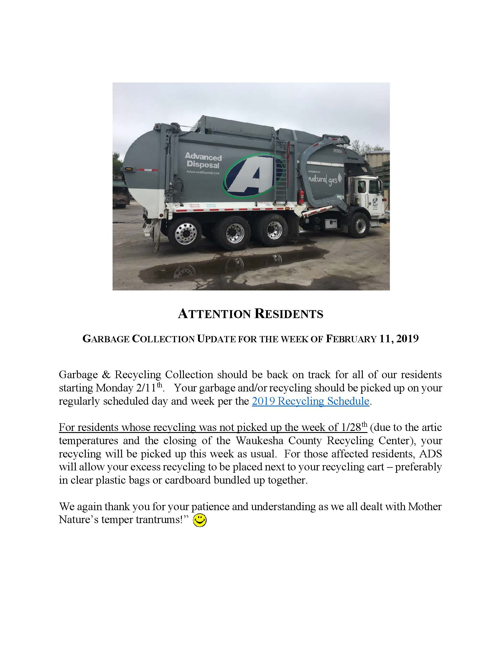 Attention Residents Garbage Update 2.11.19
