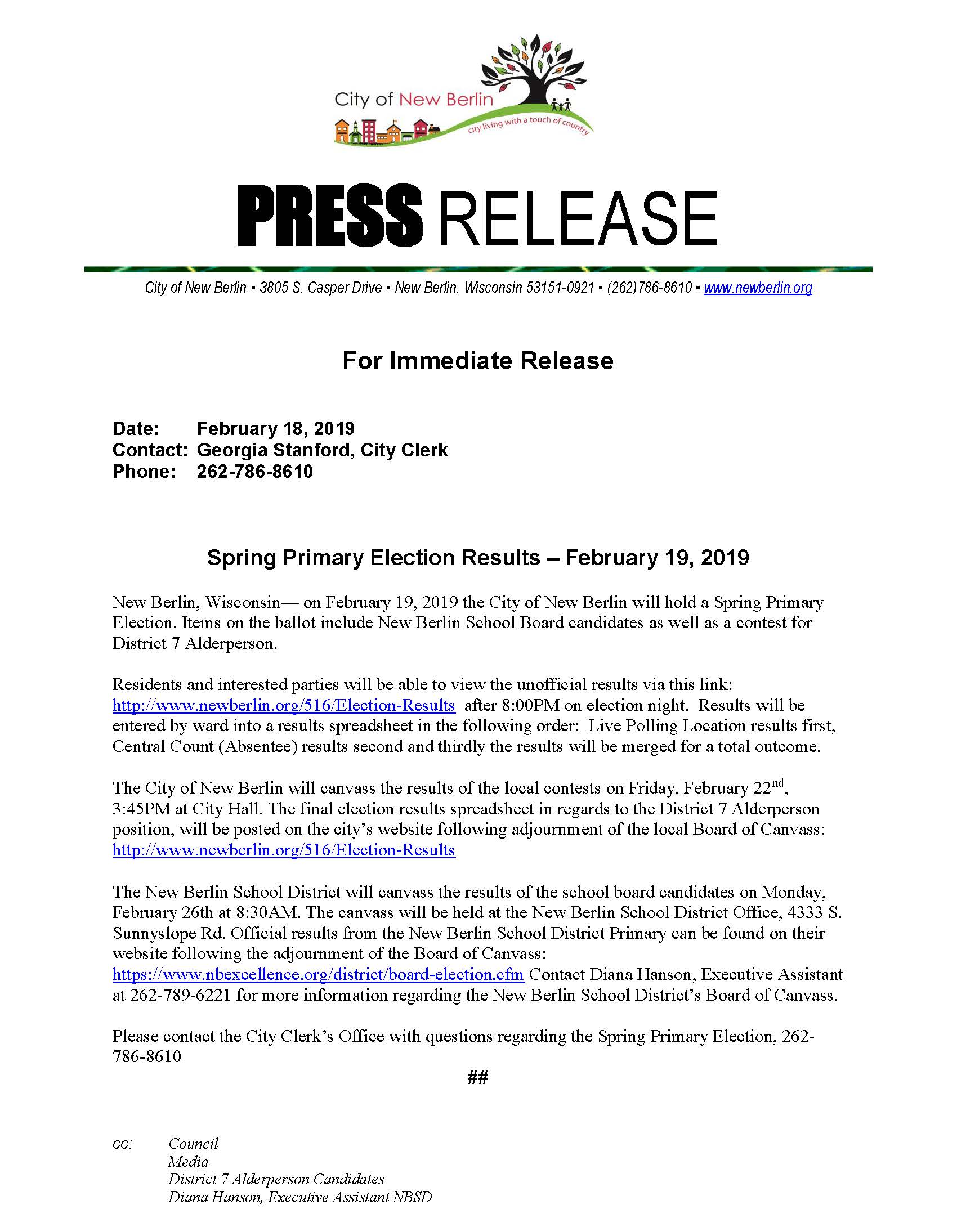 Press Release - Spring Primary Results