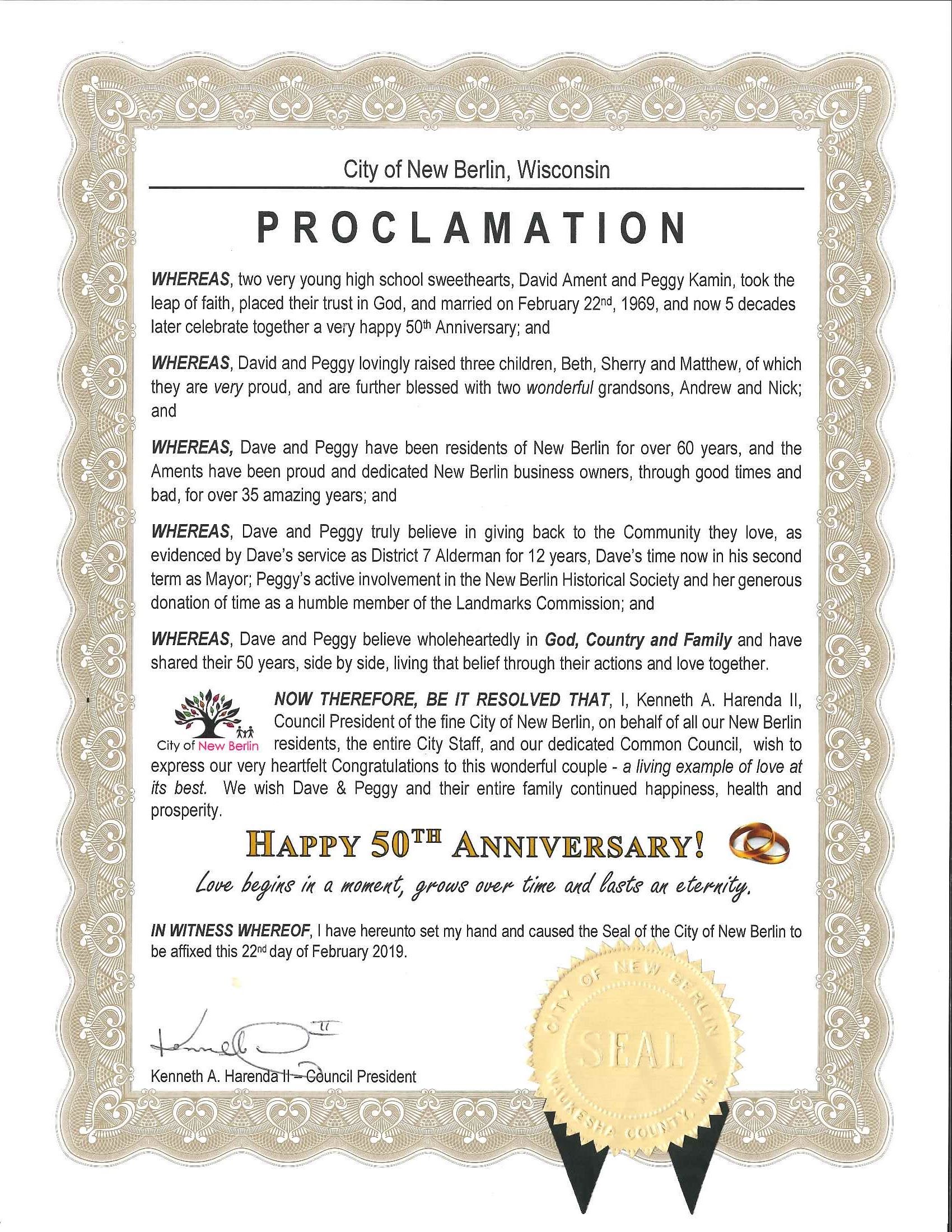 Ament 50th AnniversaryUPDATE