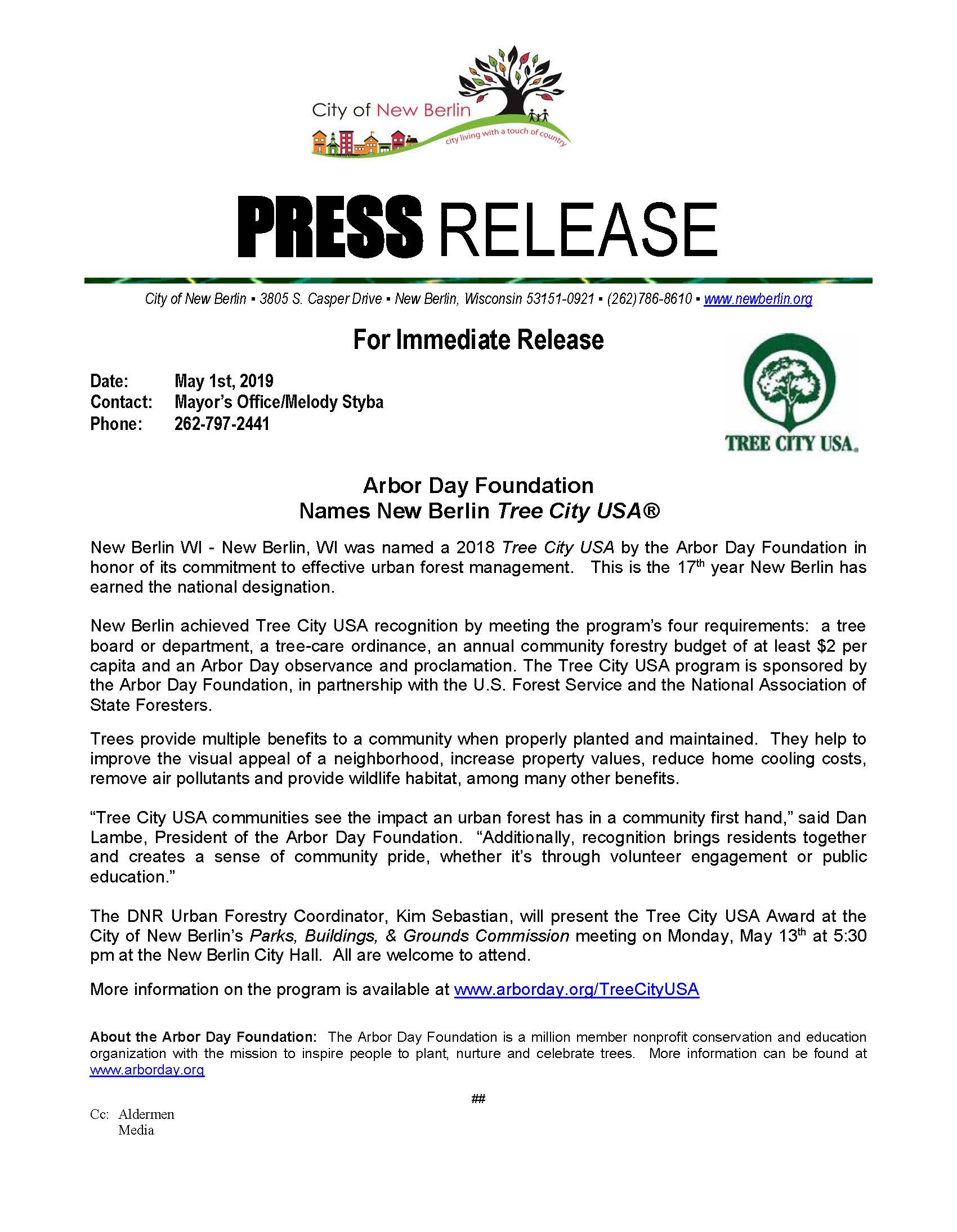 Press-Release-Tree City USA