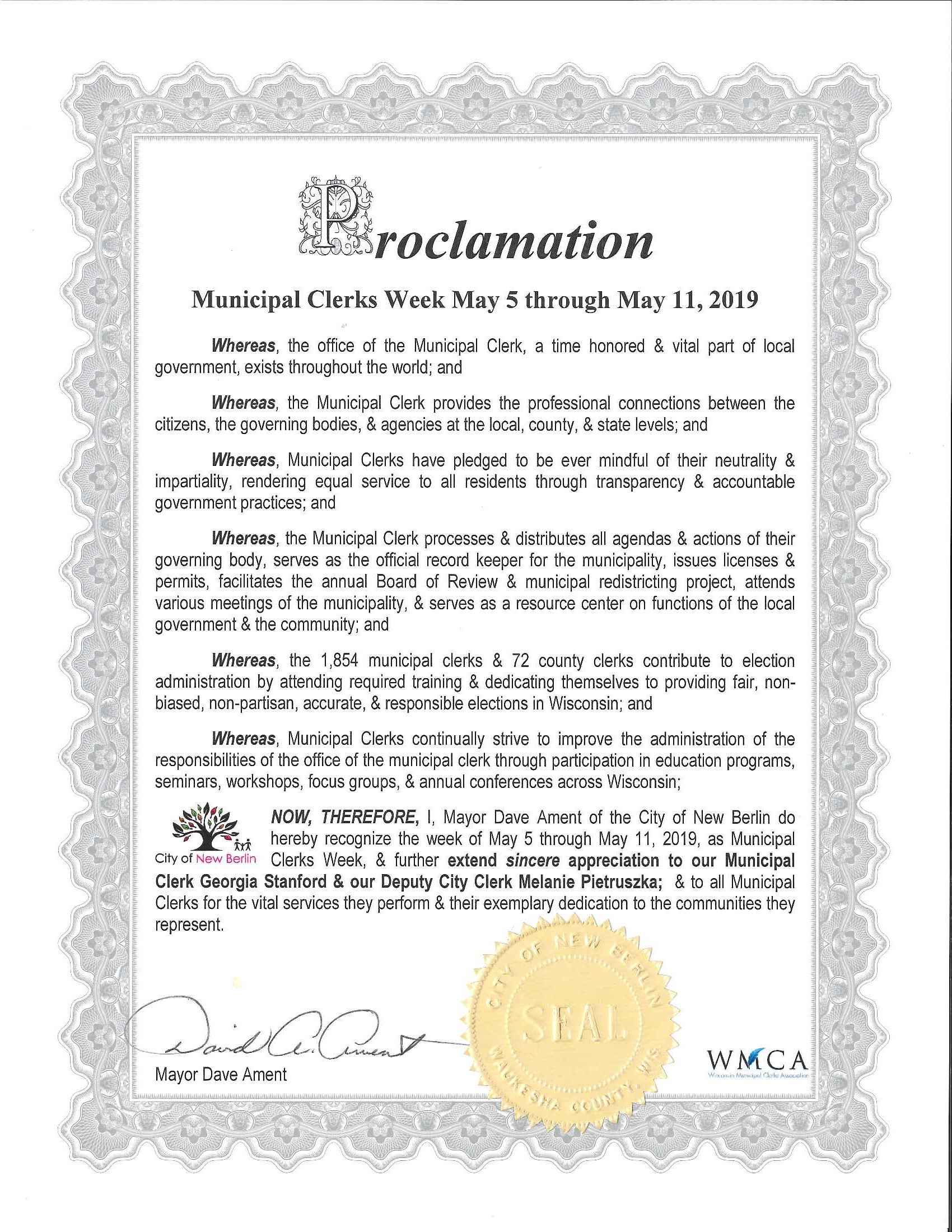 Municipal Clerks Week 2019