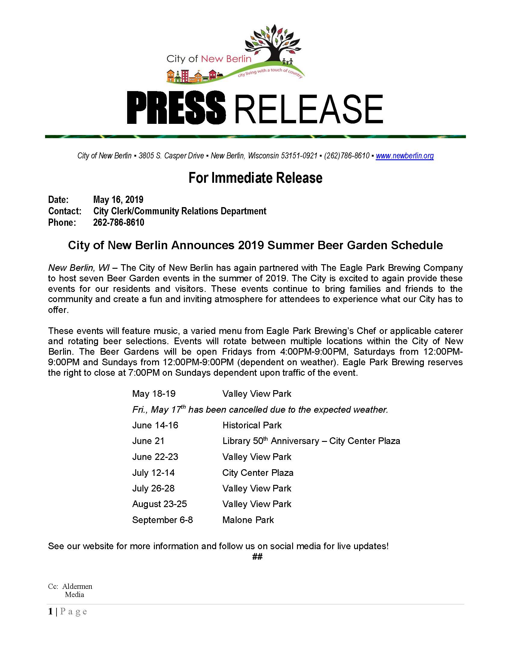 Press-Release-Beer Garden Annoucement 2019