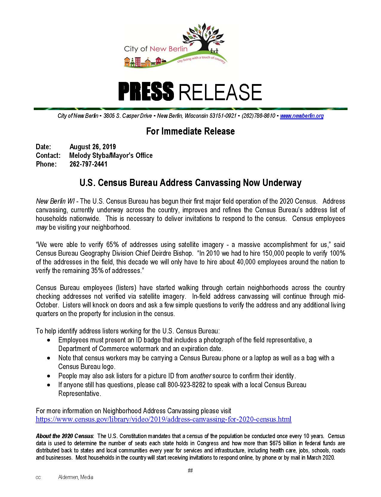 Press Release - Address Canvassing