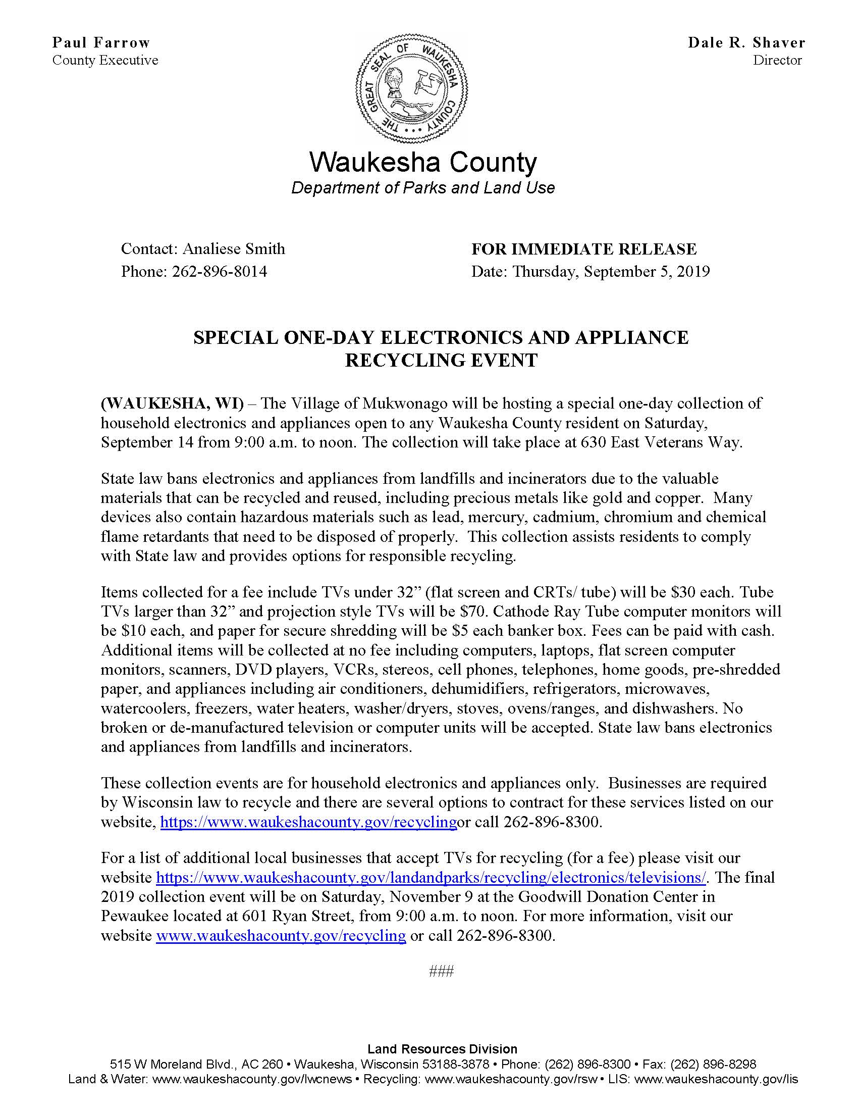 PR_2019 Mukwonago ECycle Event