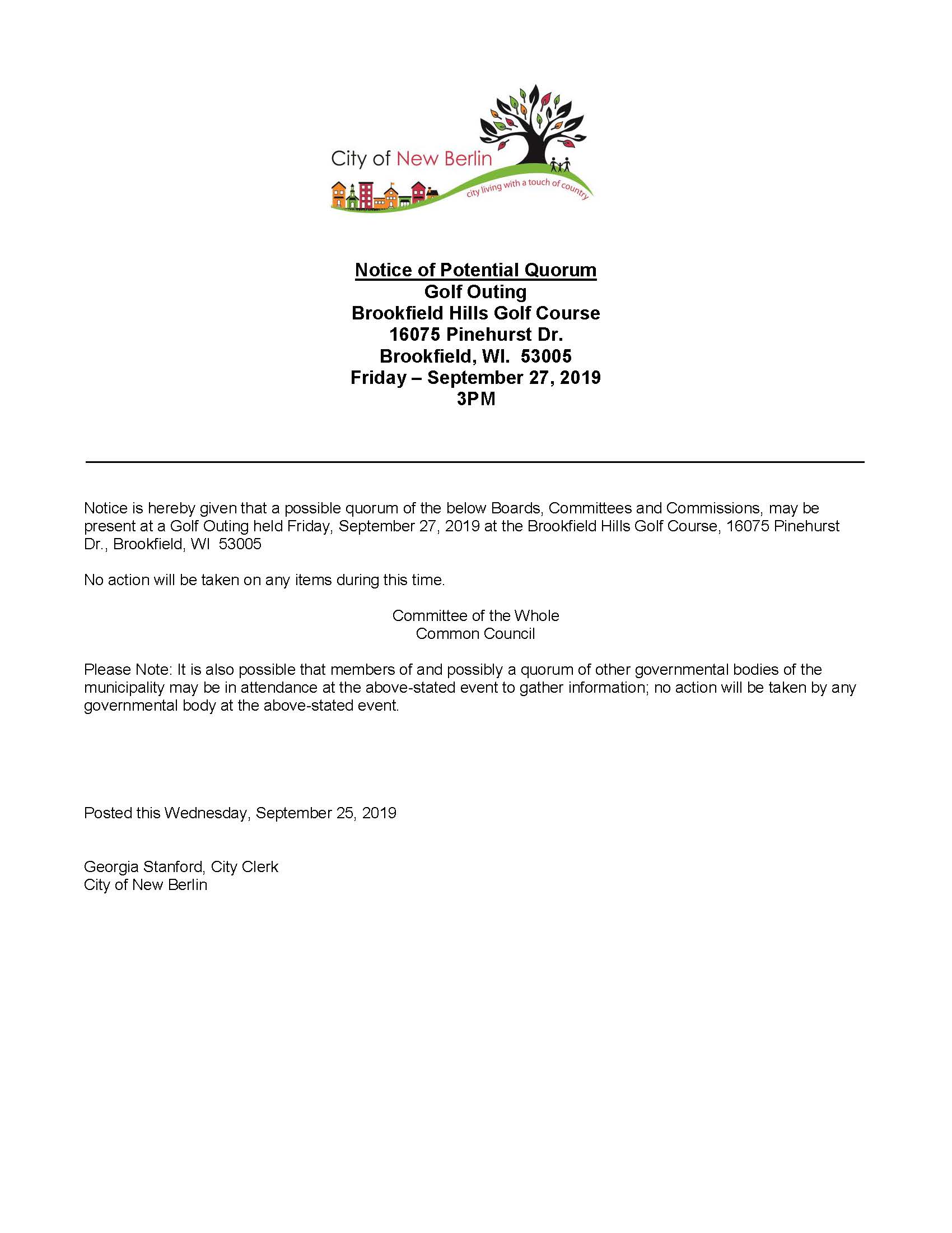Potential Quorum Notice - Golf Outing 09272019updated
