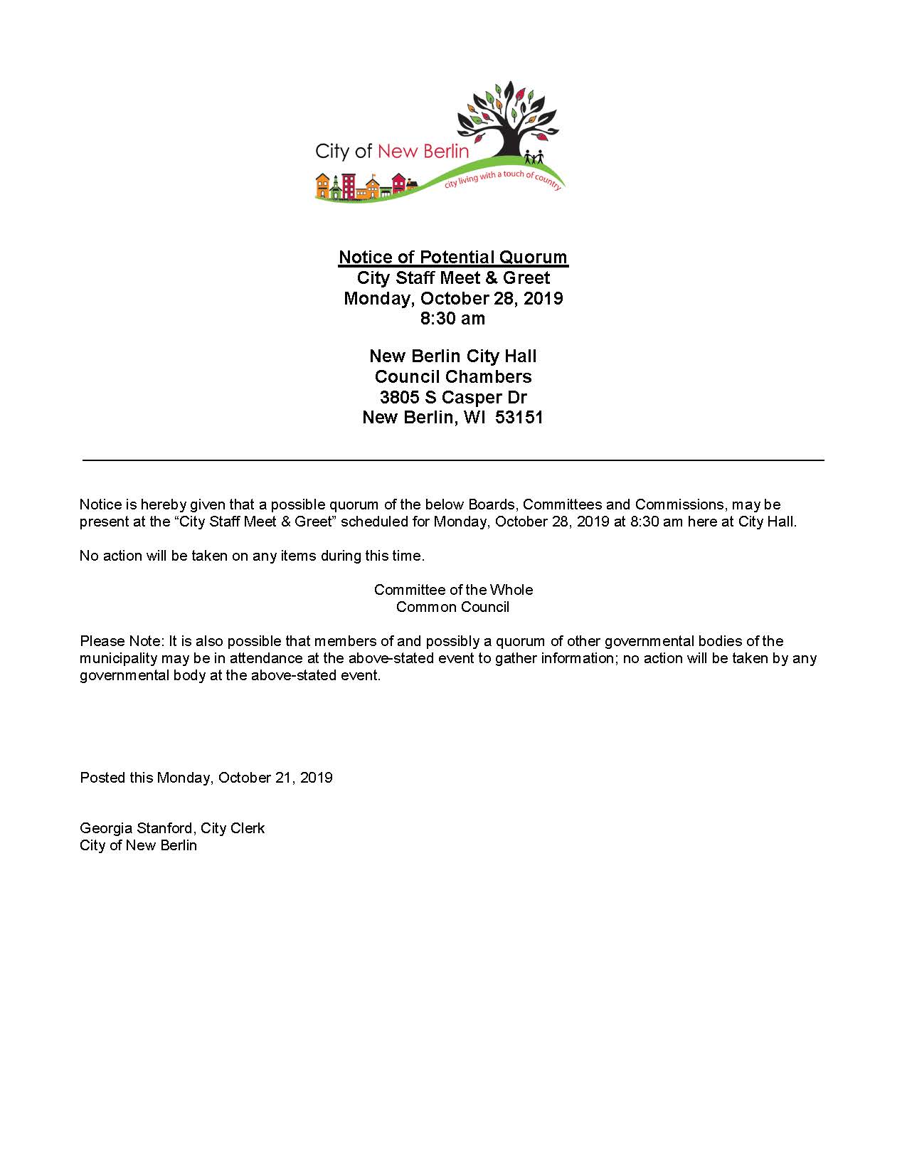 Potential Quorum Notice Staff Meet  Greet