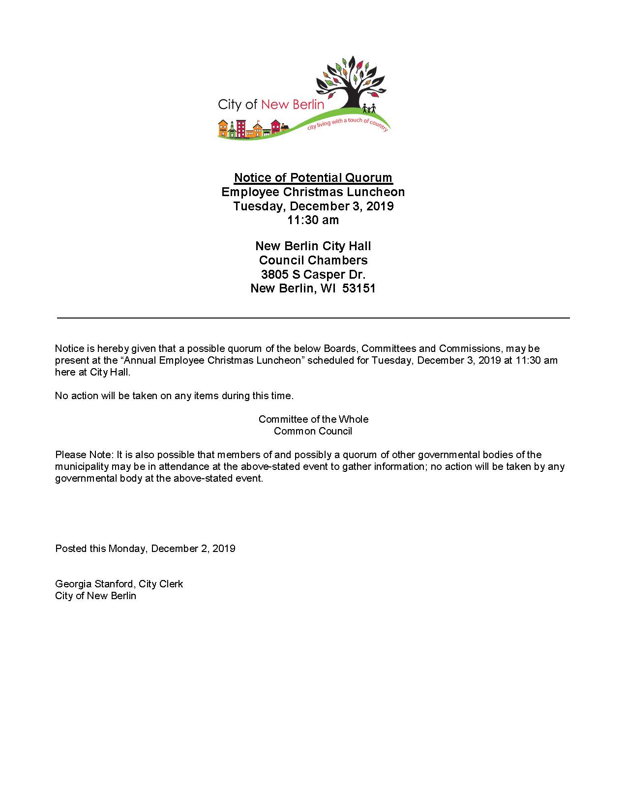 Potential Quorum Notice Christmas Luncheon