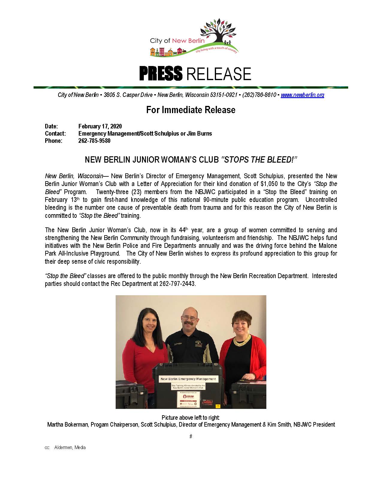 Press Release - NBJWC -Stop the Bleed