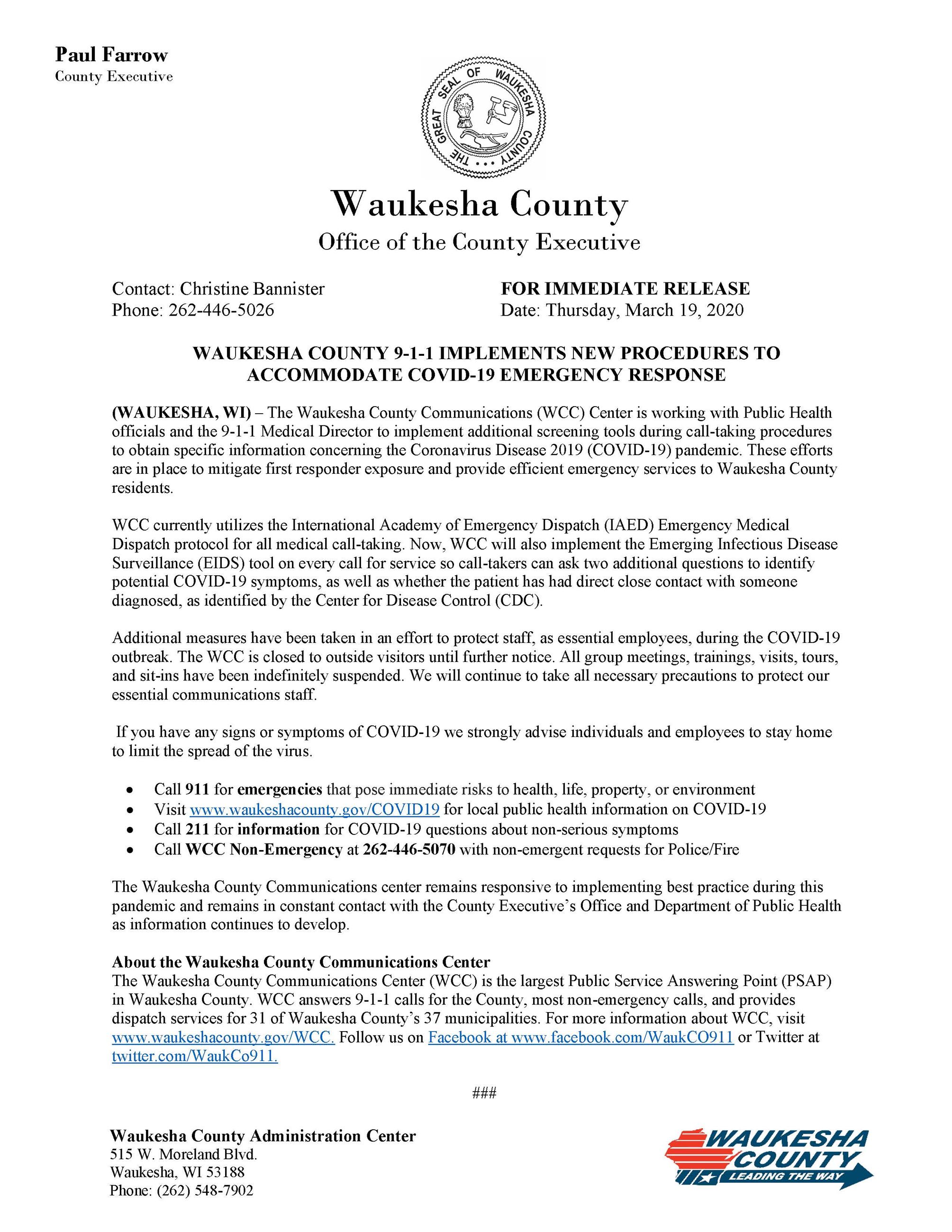 PR_WCC COVID19 911 Response