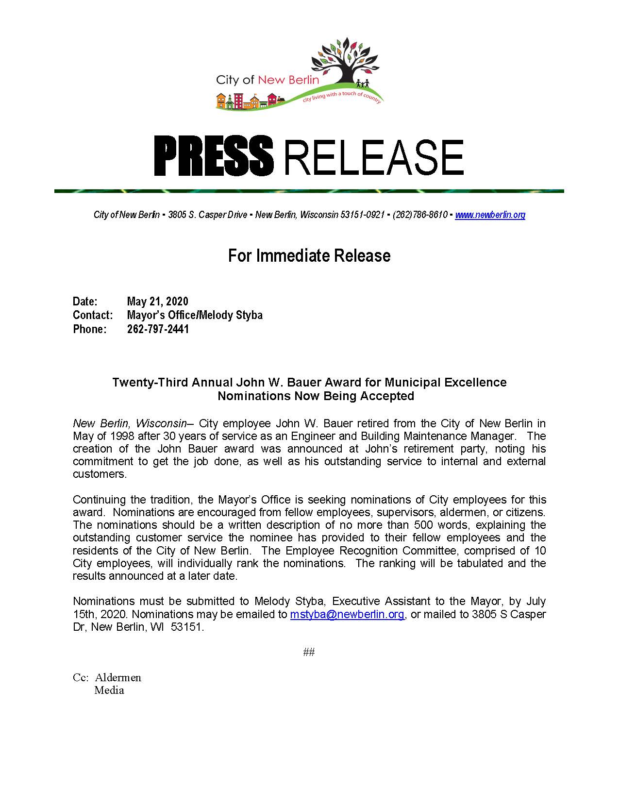 2020 Press Release Seeking Nominations