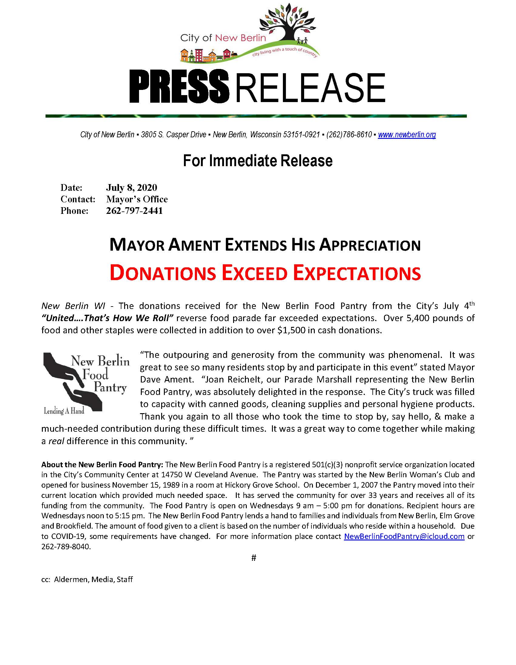 Press Release - 4th of July Thank you to community