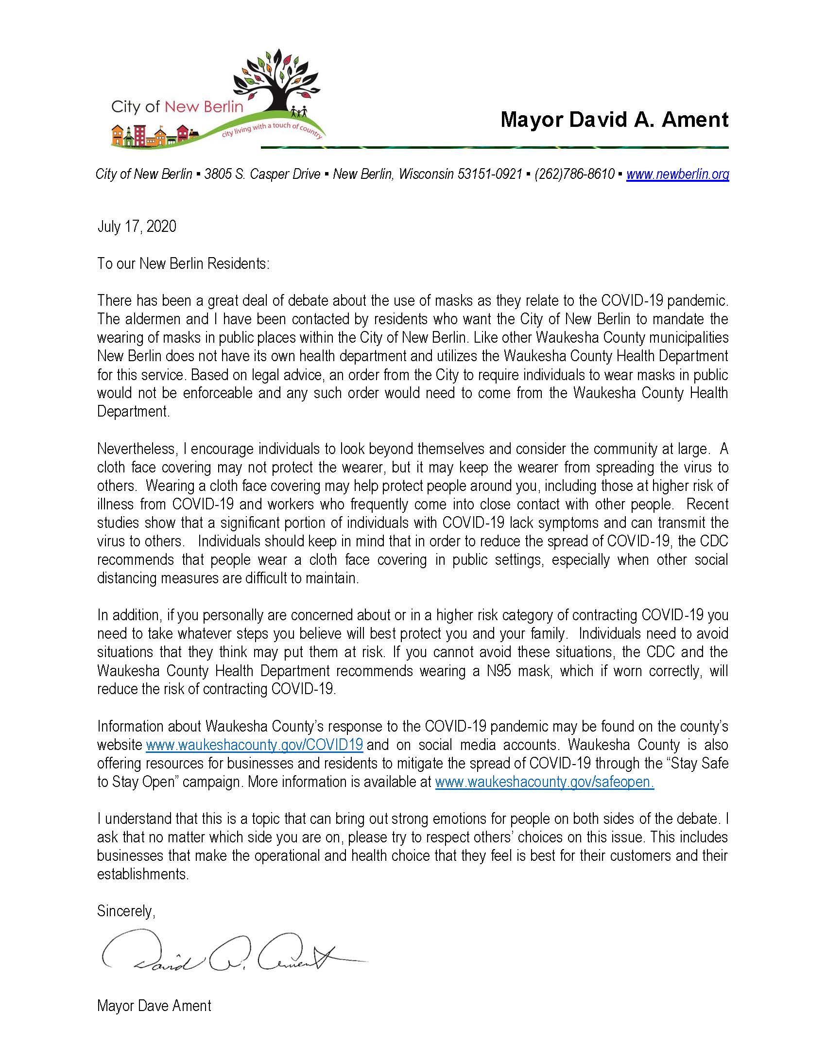 Mask Letter July 2020