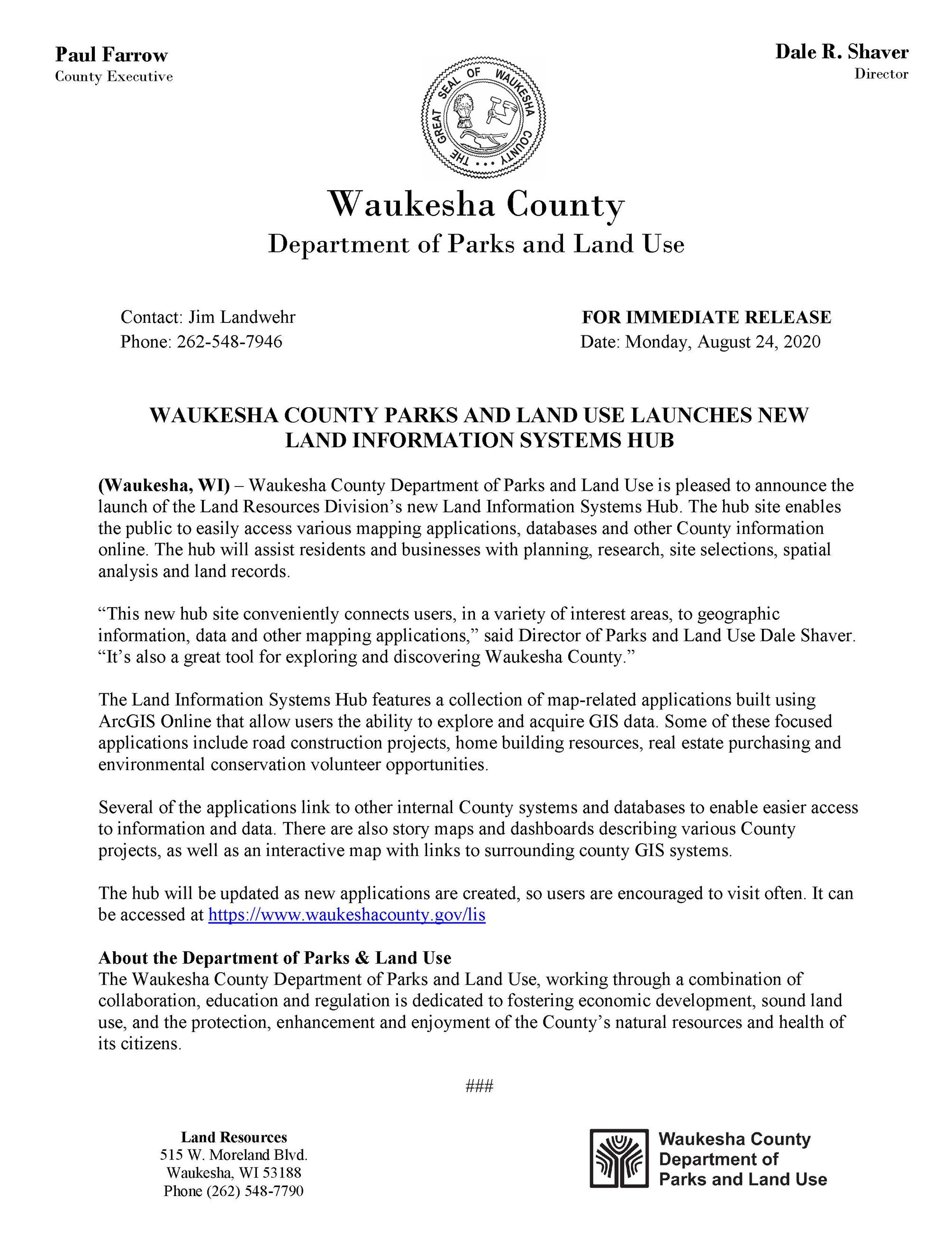 PR_Waukesha County Land Resources Hub