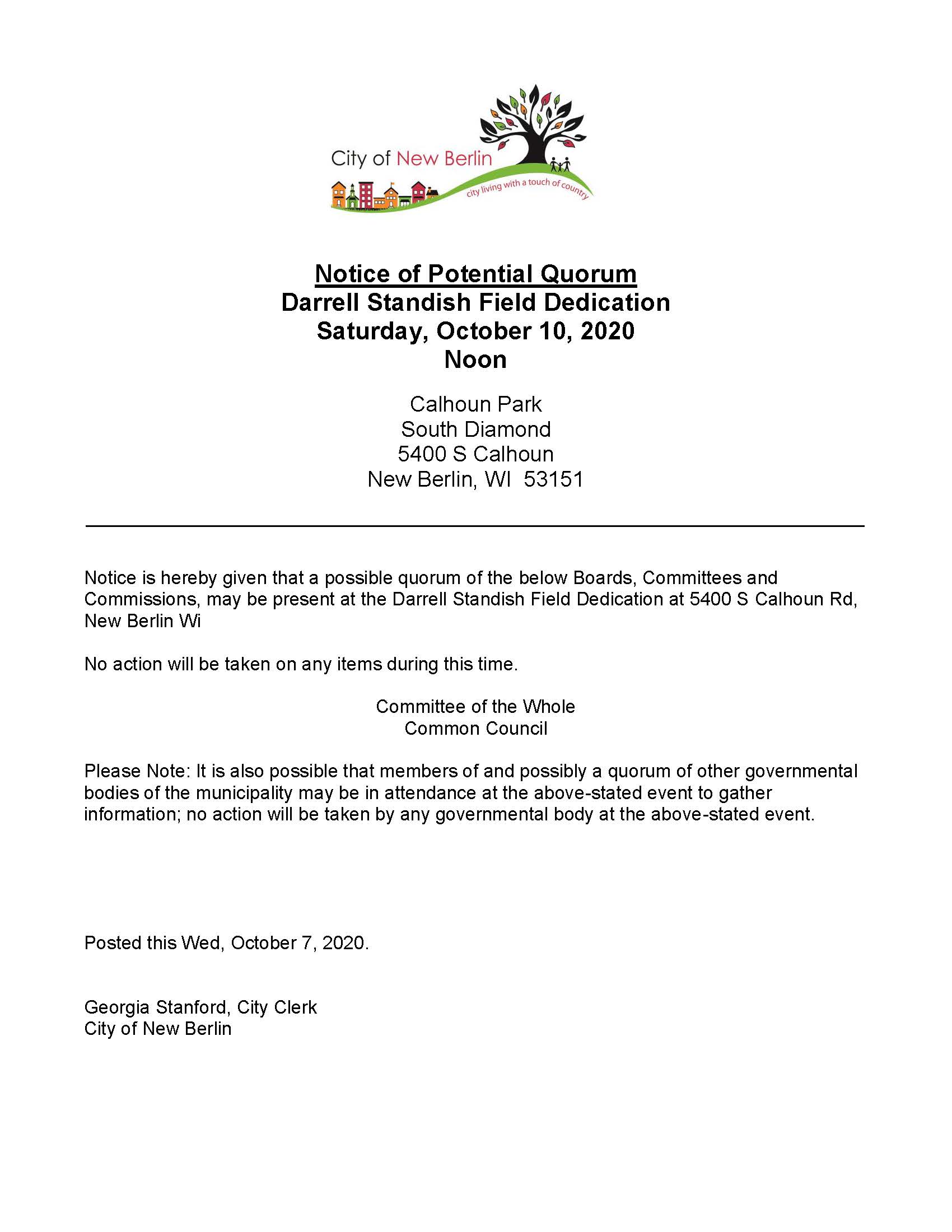 Potential Quorum Notice-Darrell Standish Field