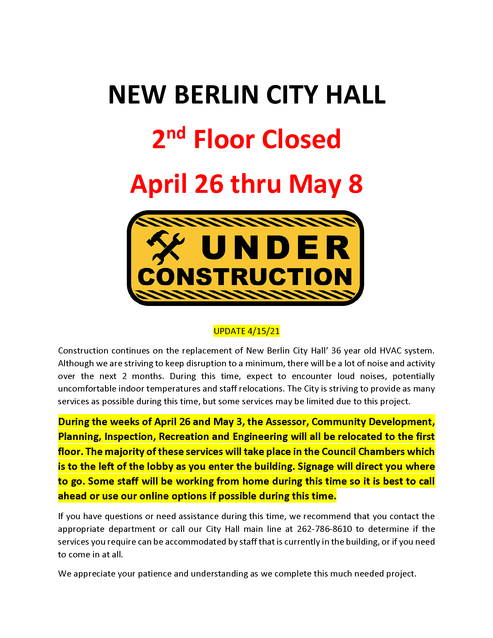 NEW BERLIN CITY HALL UNDER CONSTRUCTION - 4.15.21