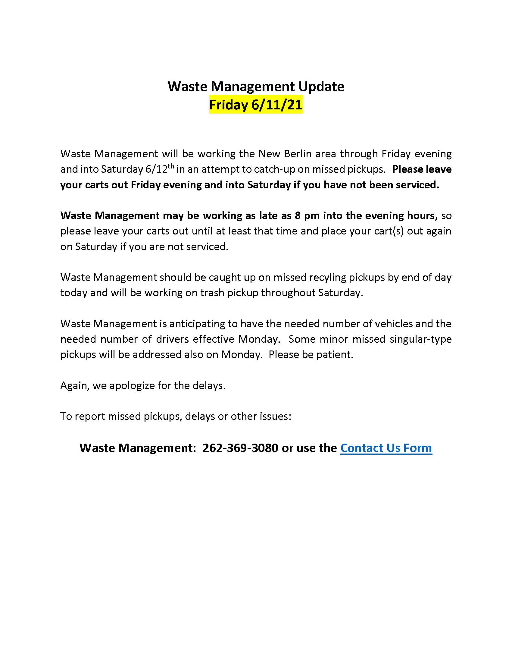 Waste Management Update 6.11.21