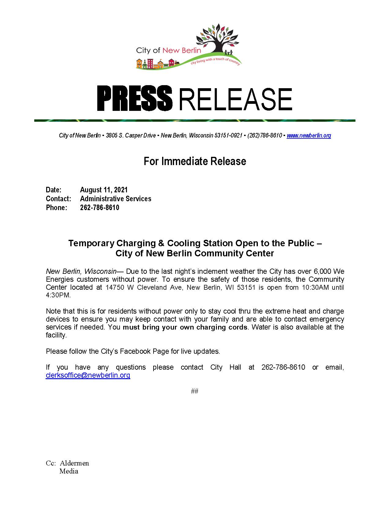 2021 Press Release Community Center