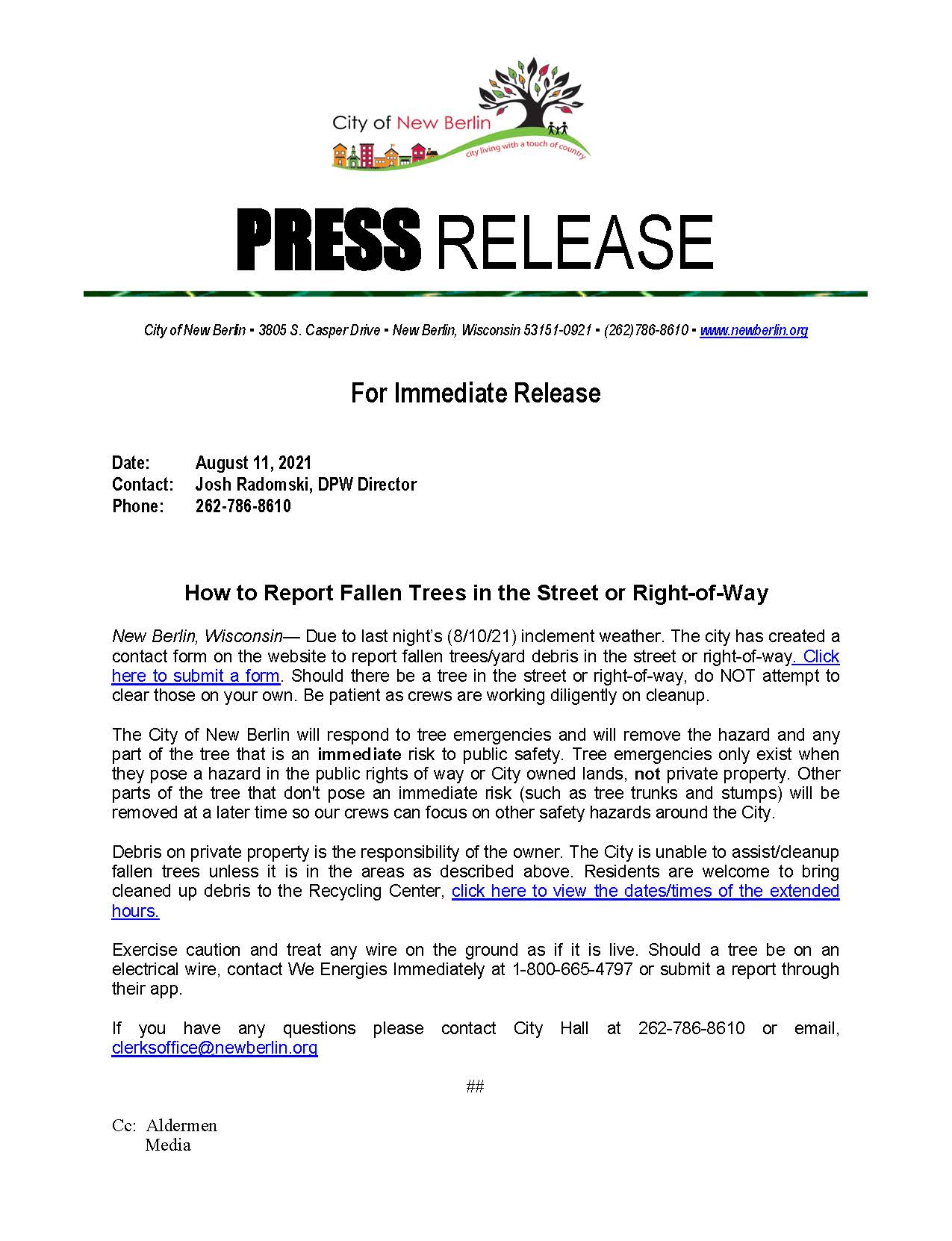 2021 Press Release How to Report Fallen Trees