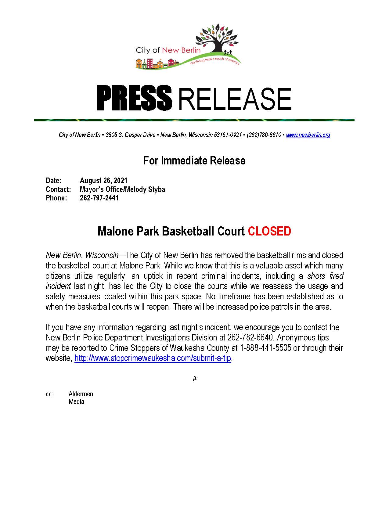 Press Release - Malone Park Basketball