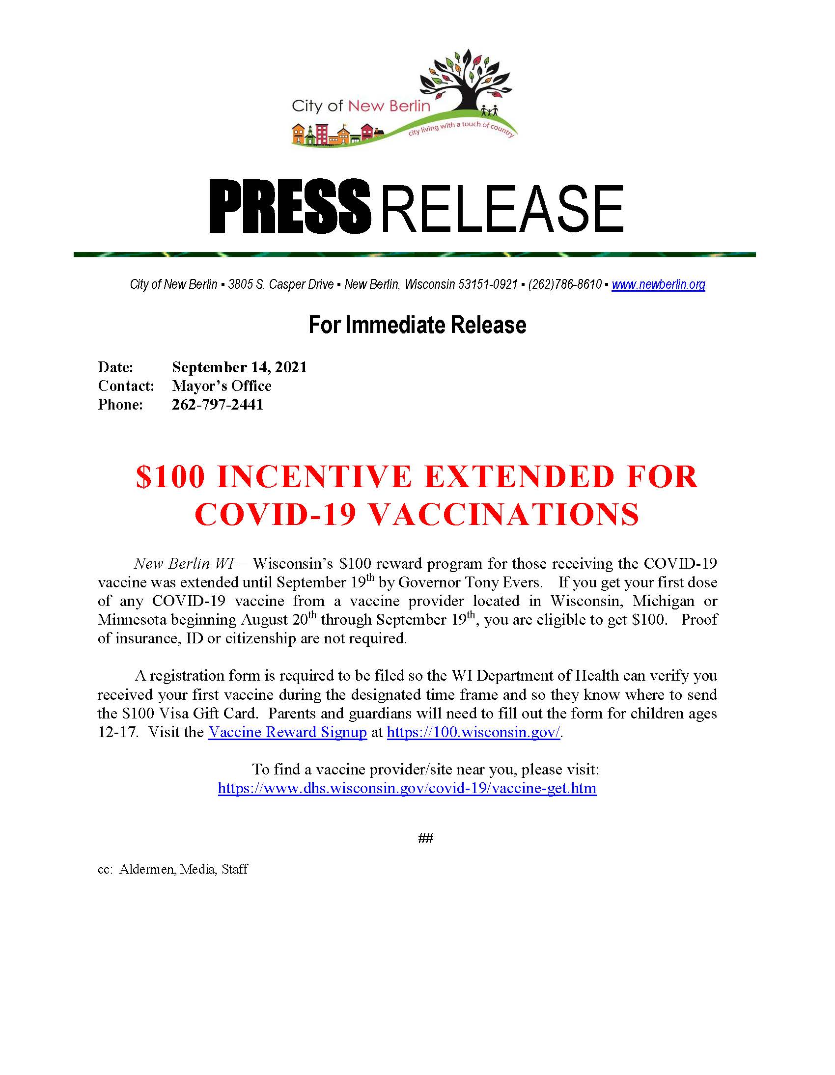 Press Release - Covid Vaccine 100 Extension