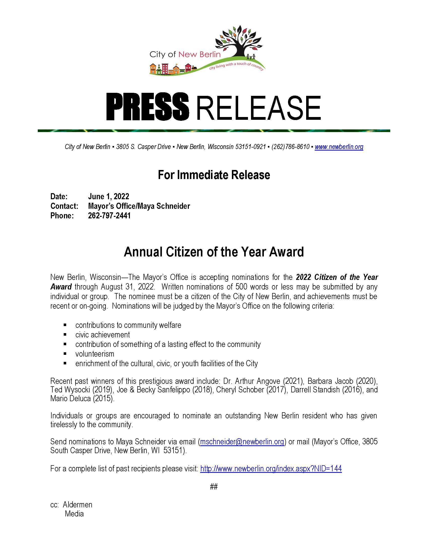 Press Release - Seeking Nominations