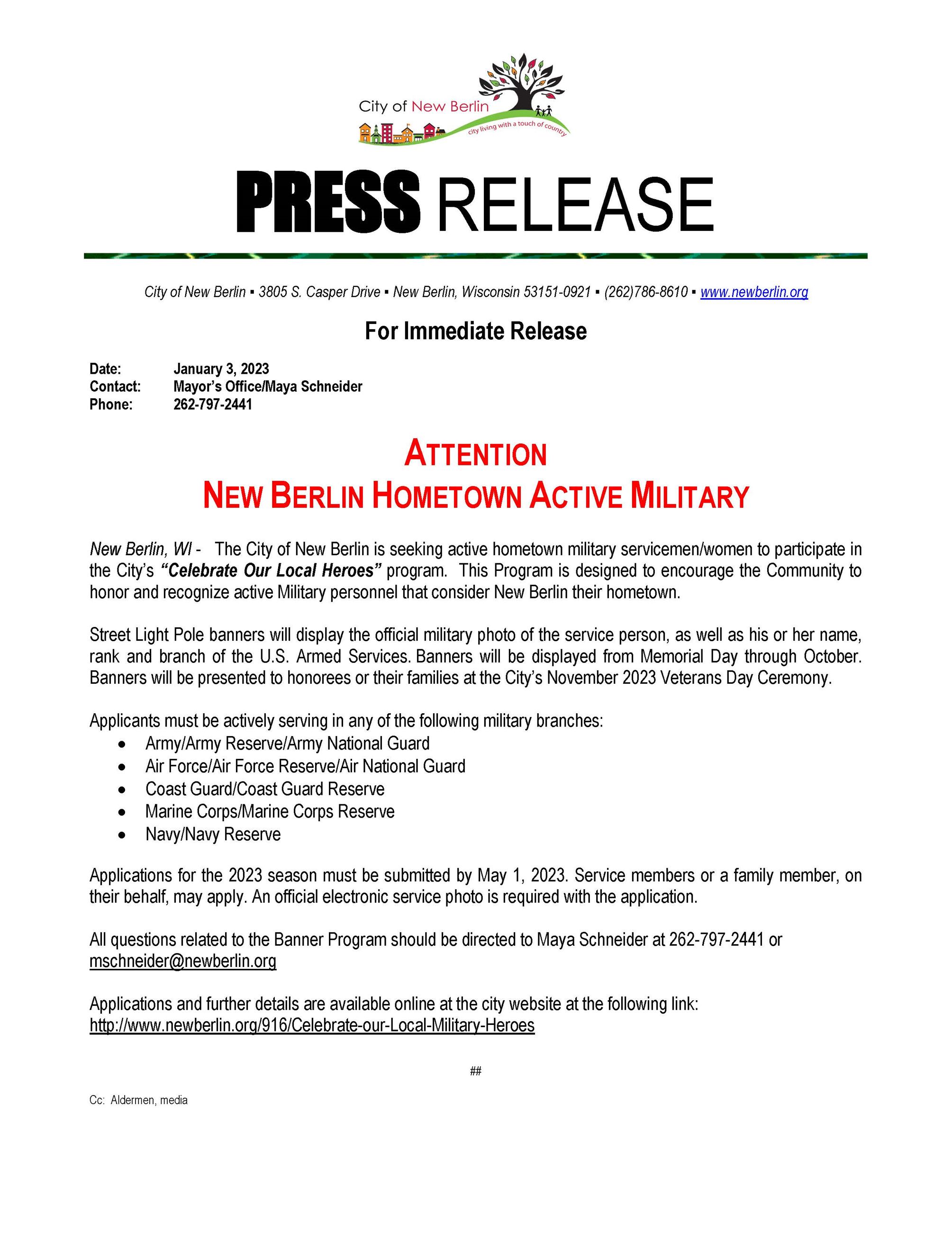 Press Release Military Heroes