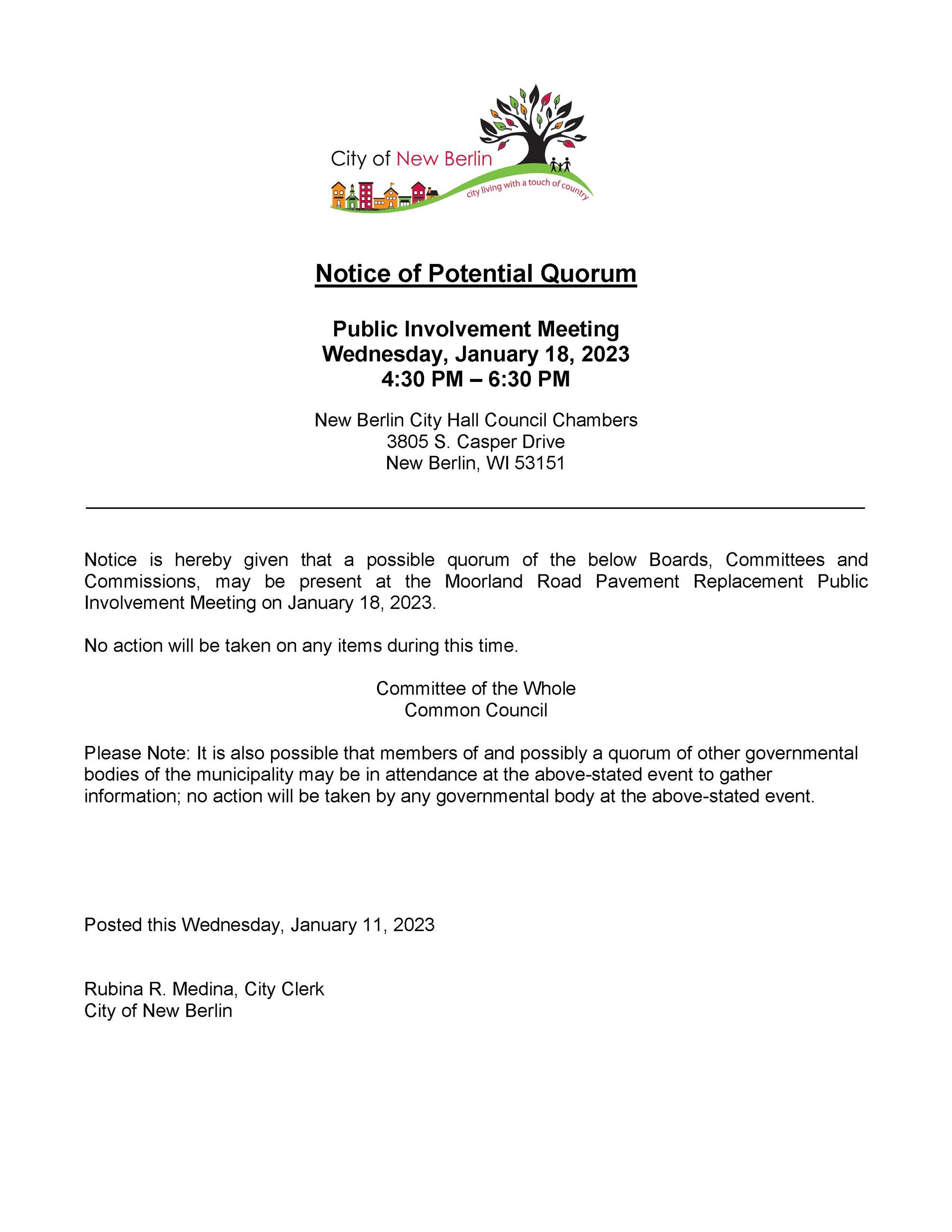 Potential Quorum Notice - Moorland Road Pavement Replacement Meeting