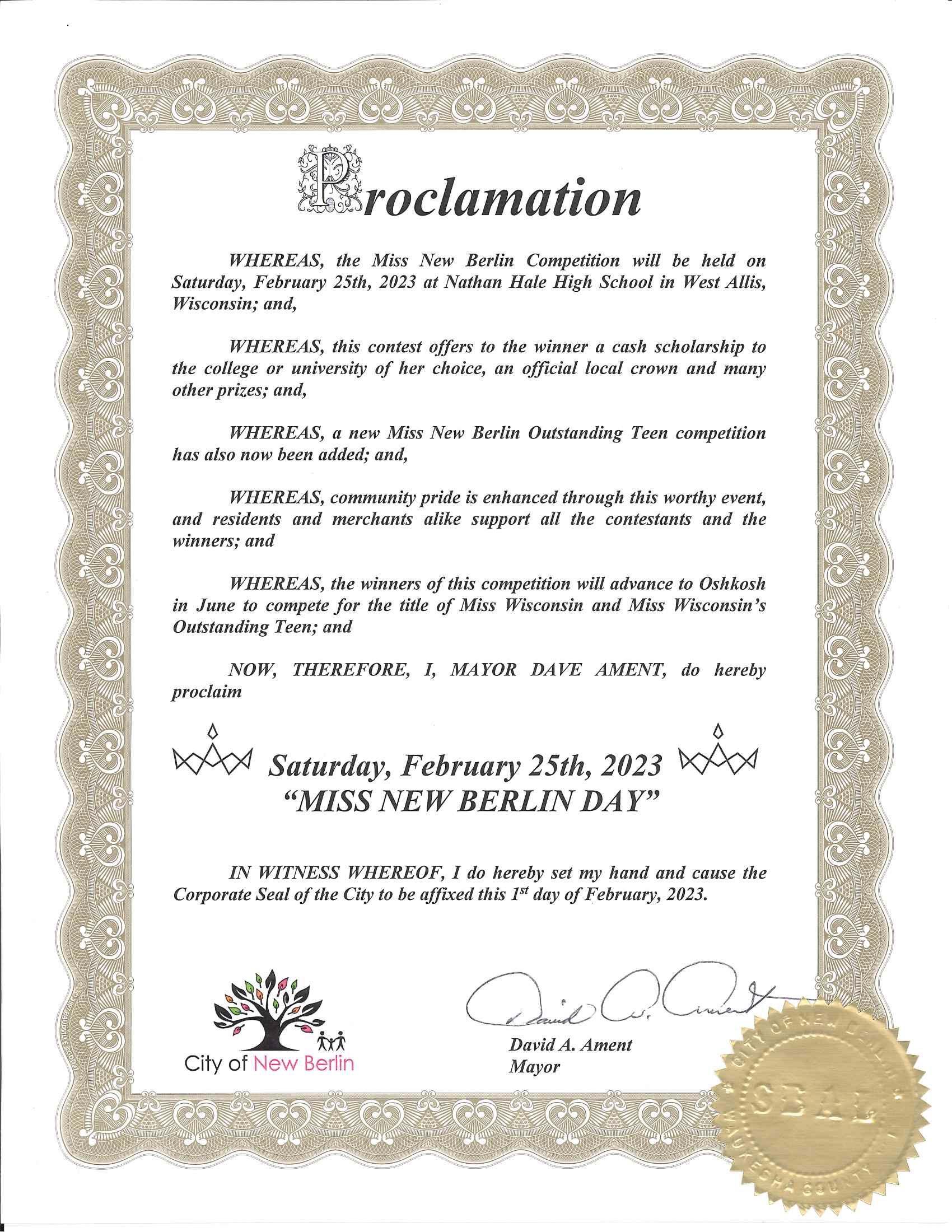 Proclamation Miss New Berlin