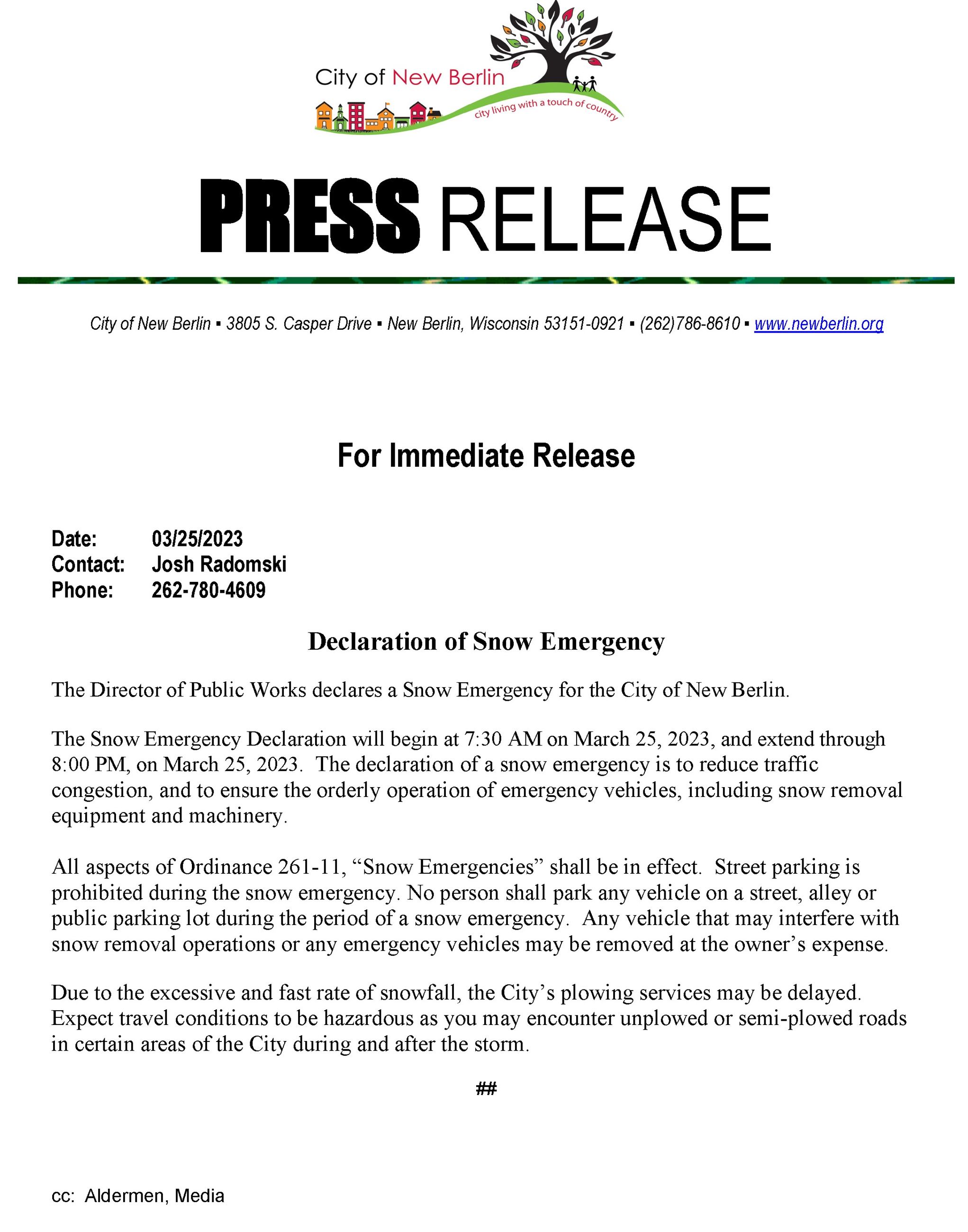 Snow Emergency - March 25 2023