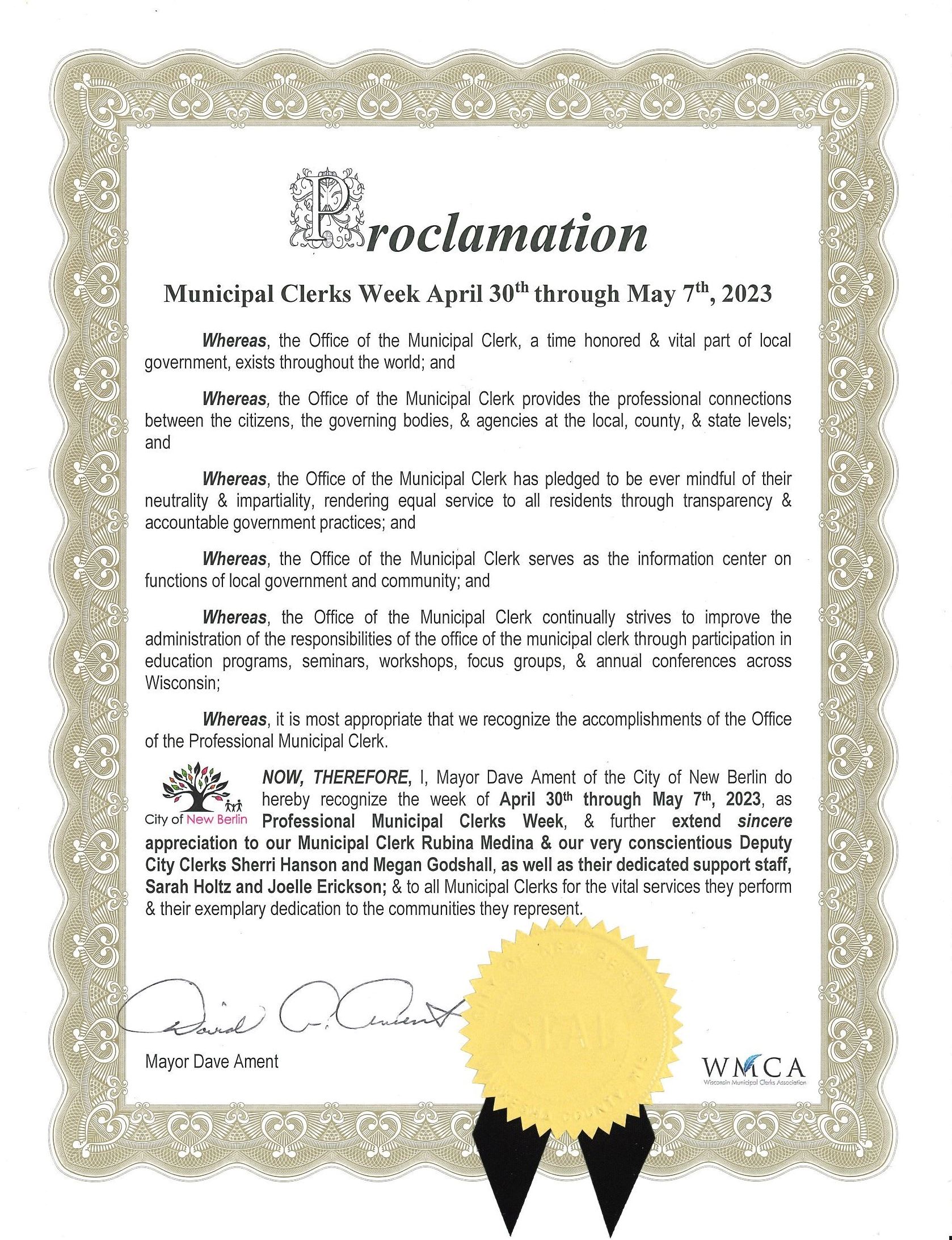 Municipal Clerks Week April 2023
