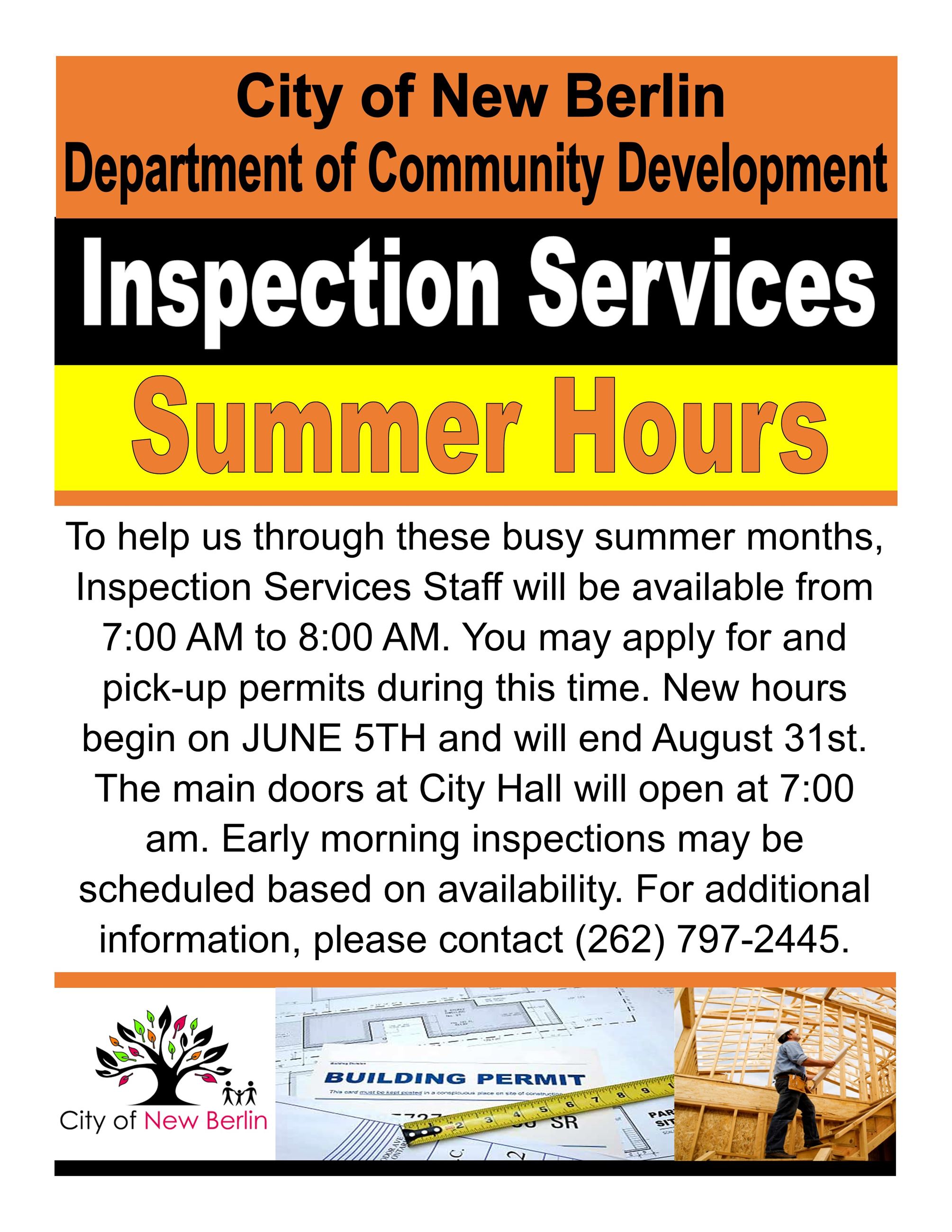 Summer Hours Inspections DCD
