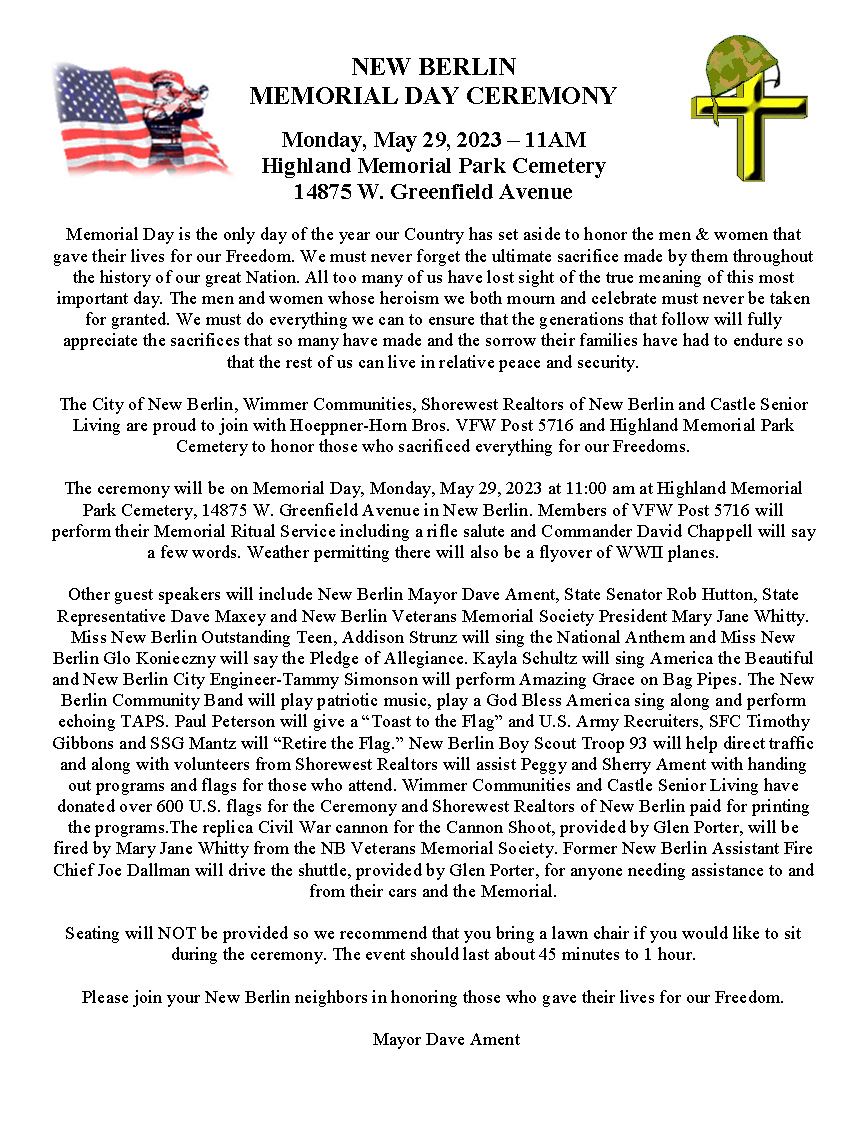 MEMORIAL DAY CEREMONY Announcement 2023