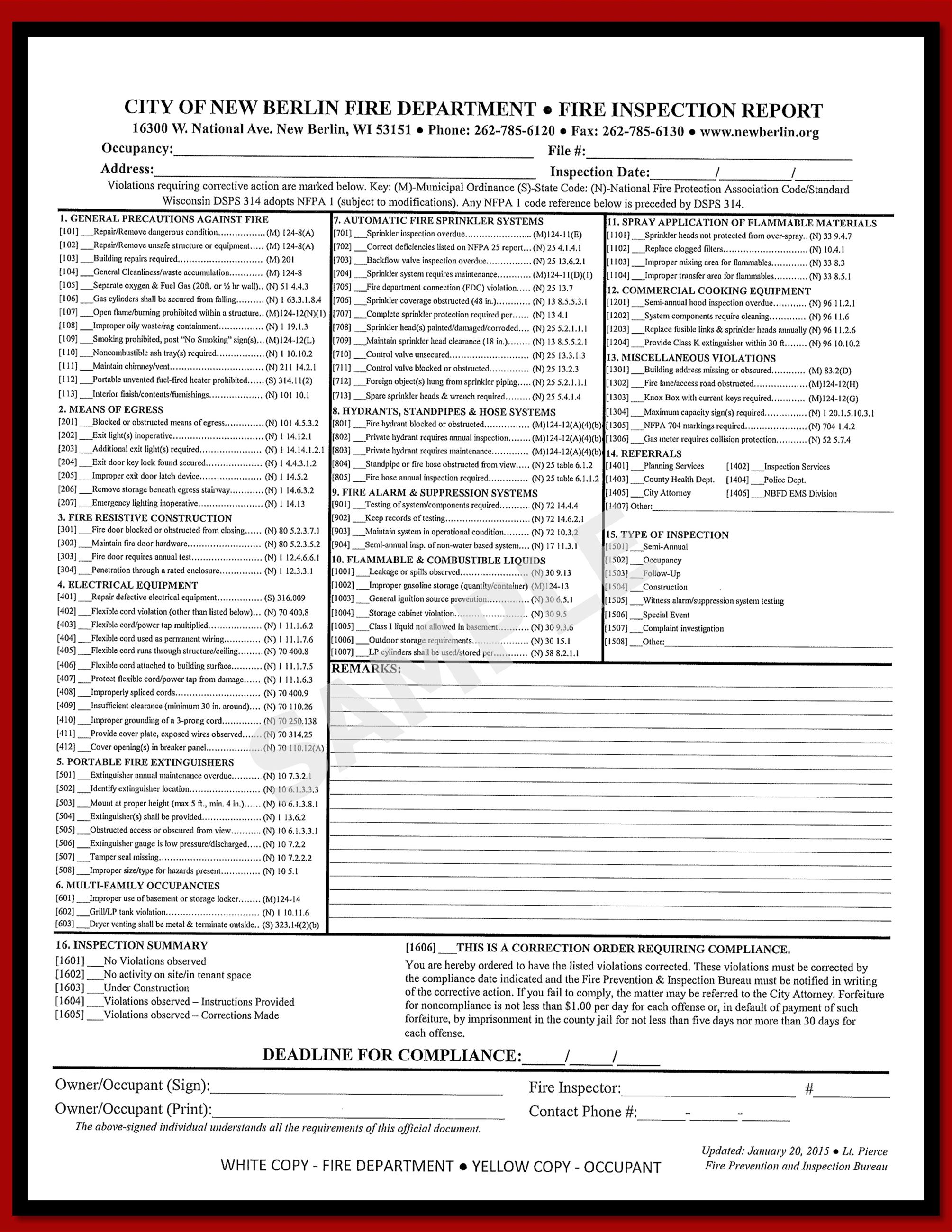 Fire Inspection Form