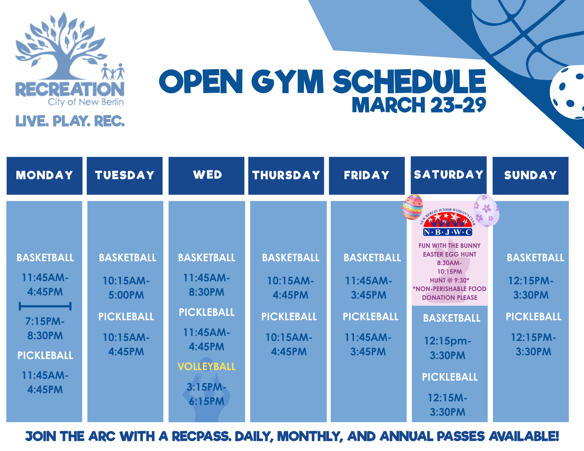ARC GYM SCHEDULE MARCH 23-29